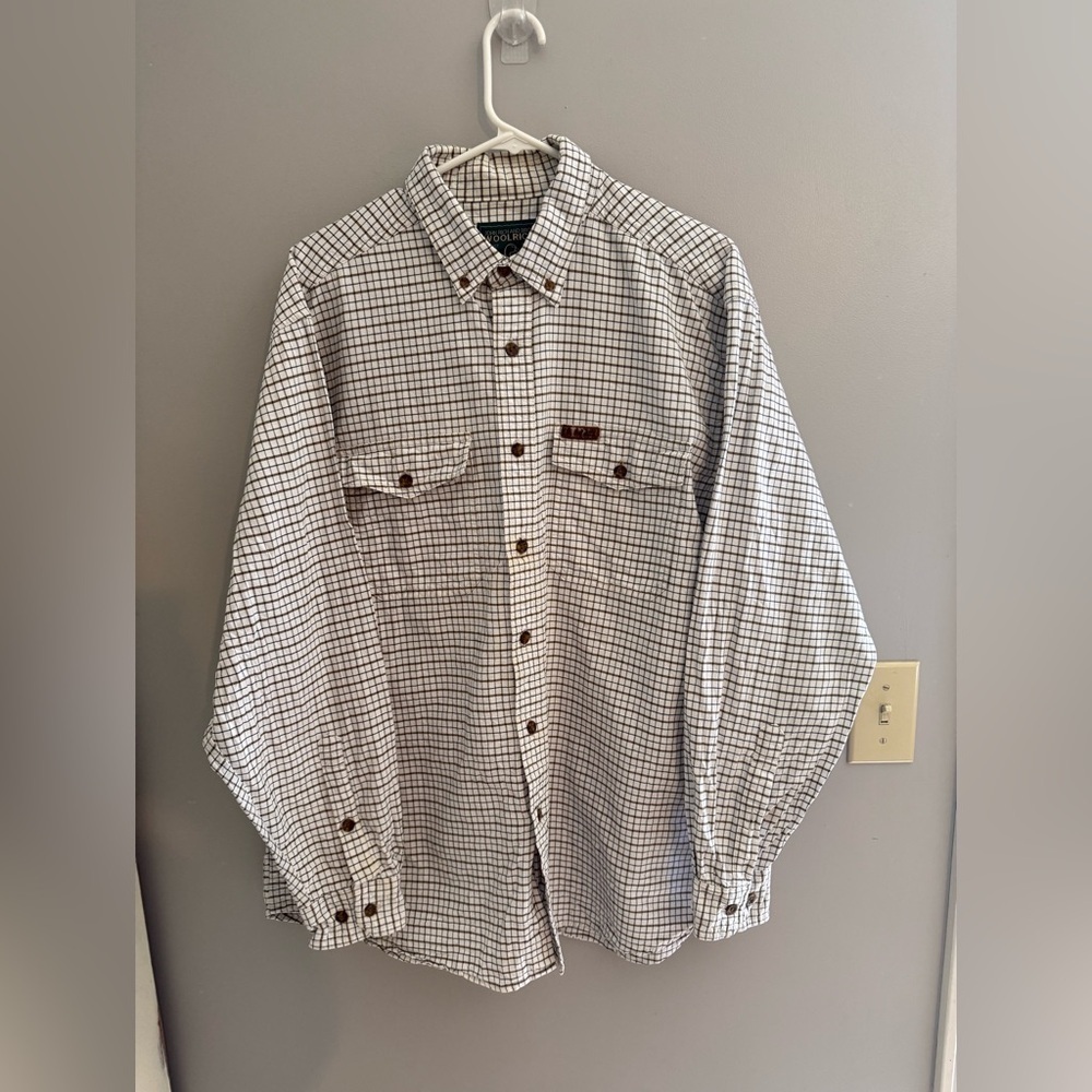 Woolrich Plaid Long Sleeve Button Up Shirt Men’s SZ XL Brown Cream Collared